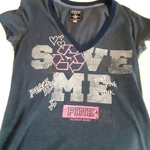 Victoria's Secret Pink Save Me graphic V neck Tee